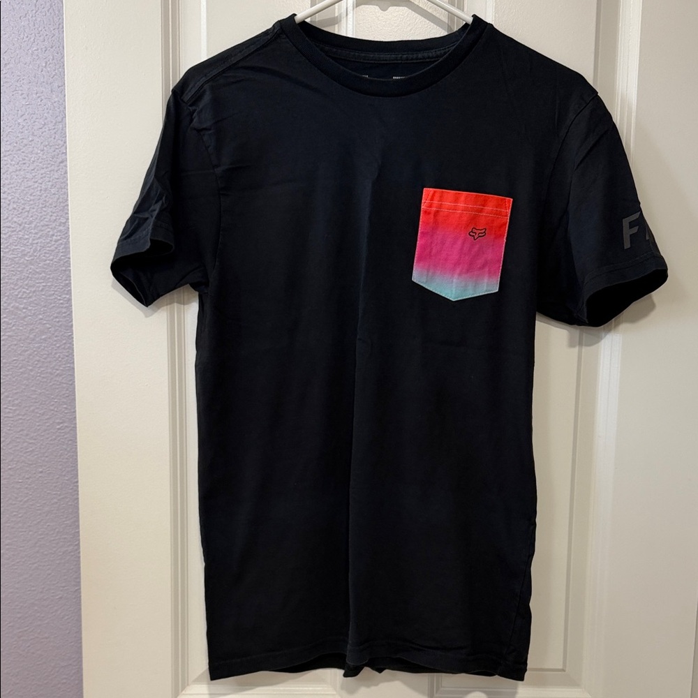 Fox Black Tee with Gradient Pocket